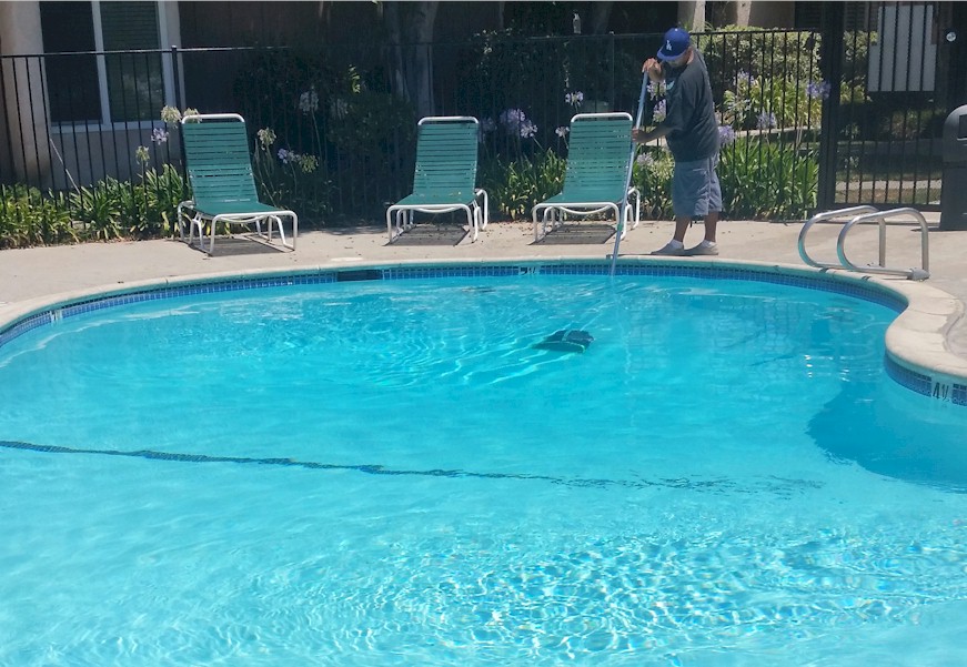 Polished Pools crewman-removing-debrs from HOA pool